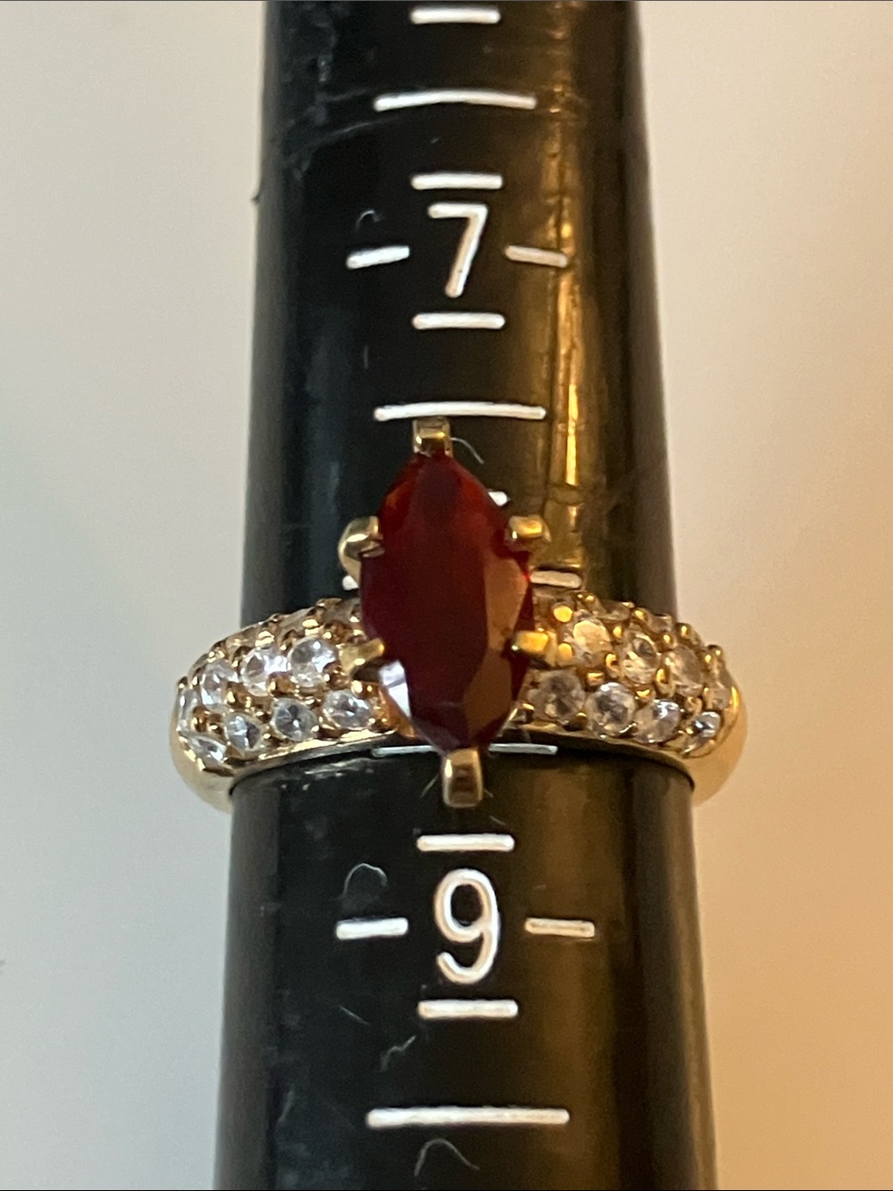 Carolyn Pollack Vermeil Ring with Marquise Red Stone and Clear Accent Pavé